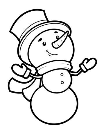 Christmas coloring book or page for kids. Snowman black and white vector illustrationのイラスト素材