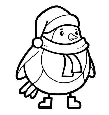 Christmas coloring book or page for kids. Christmas Bird black and white vector illustrationのイラスト素材