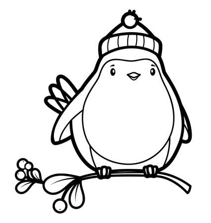 Christmas coloring book or page for kids. Christmas Bird black and white vector illustrationのイラスト素材
