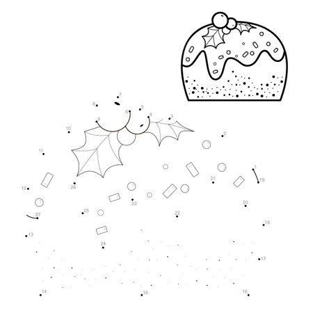 Dot to dot Christmas puzzle for children. Connect dots game. Cake vector illustrationのイラスト素材