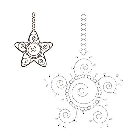 Dot to dot Christmas puzzle for children. Connect dots game. Christmas star vector illustrationのイラスト素材