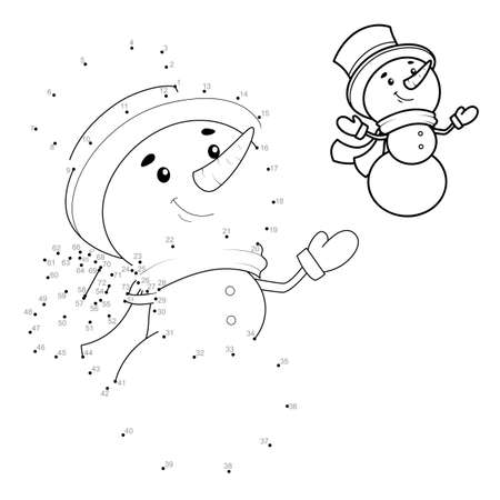 Dot to dot Christmas puzzle for children. Connect dots game. Snowman vector illustrationのイラスト素材