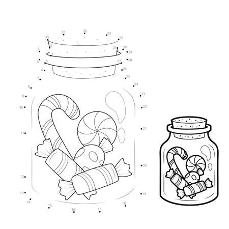 Dot to dot Christmas puzzle for children. Connect dots game. Christmas candy vector illustrationのイラスト素材