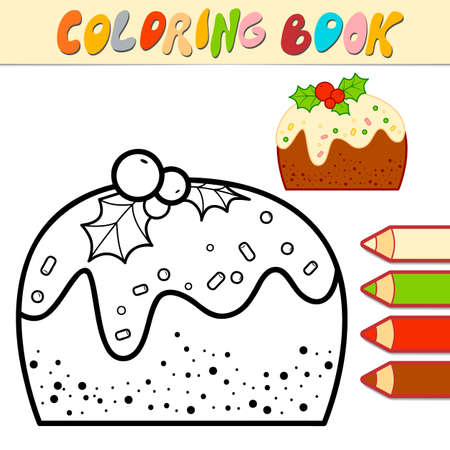 Coloring book or Coloring page for kids. Christmas Cake black and white vector illustrationのイラスト素材