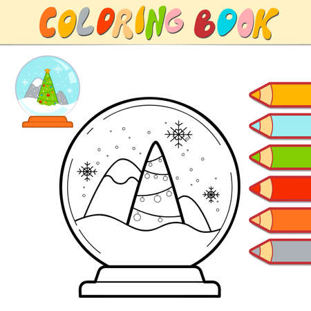 Coloring book or Coloring page for kids. Christmas ball black and white vector illustrationのイラスト素材