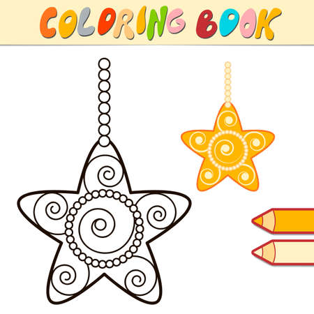 Coloring book or Coloring page for kids. Christmas star black and white vector illustrationのイラスト素材