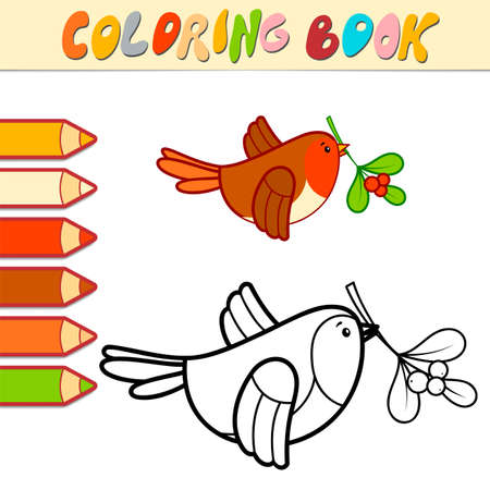Coloring book or Coloring page for kids. Christmas Bird black and white vector illustrationのイラスト素材