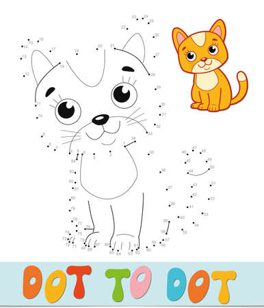 Dot to dot puzzle. Connect dots game. Cat vector illustrationのイラスト素材