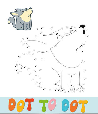Dot to dot puzzle. Connect dots game. wolf vector illustrationのイラスト素材