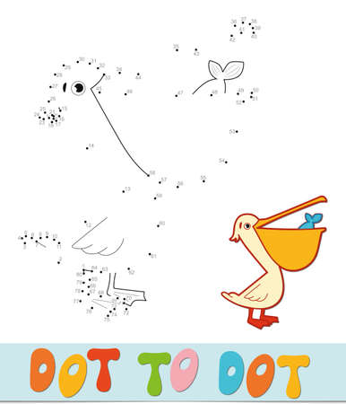 Dot to dot puzzle. Connect dots game. pelican vector illustrationのイラスト素材