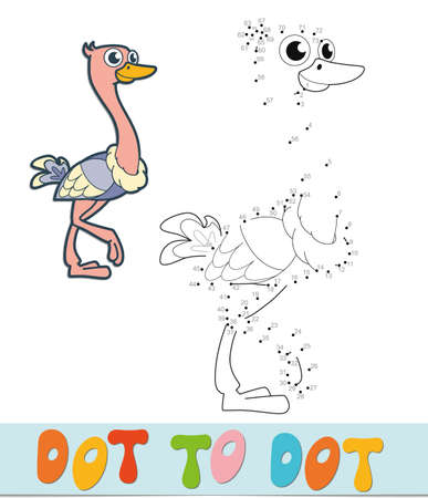 Dot to dot puzzle. Connect dots game. ostrich vector illustrationのイラスト素材