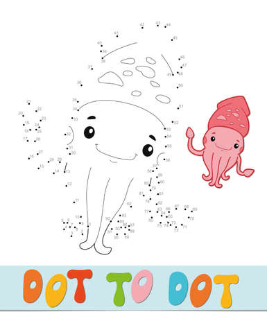 Dot to dot puzzle. Connect dots game. squid vector illustrationのイラスト素材