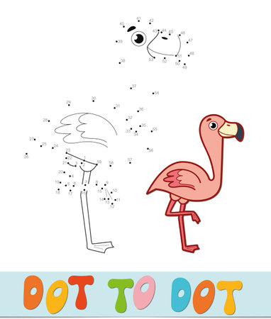 Dot to dot puzzle. Connect dots game. flamingo vector illustrationのイラスト素材