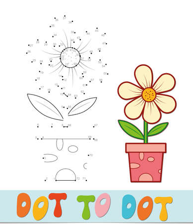 Dot to dot puzzle. Connect dots game. potted flower vector illustrationのイラスト素材