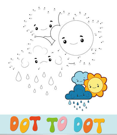 Dot to dot puzzle. Connect dots game. sun and cloud vector illustrationのイラスト素材