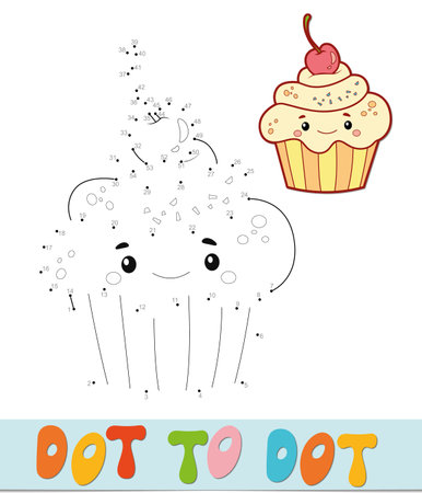 Dot to dot puzzle. Connect dots game. cake vector illustrationのイラスト素材