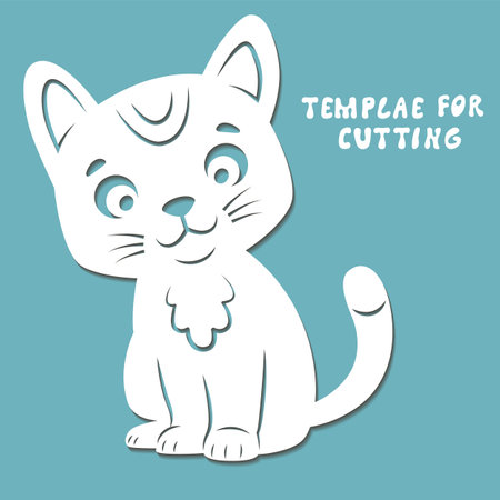 Template for laser cutting, wood carving, paper cut. Silhouettes for cutting. Cat vector stencilのイラスト素材