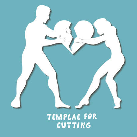 Template for laser cutting, wood carving, paper cut. Silhouettes for cutting. Broken heart vector stencilのイラスト素材