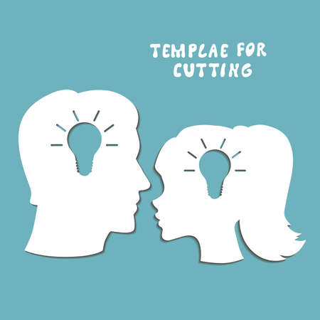 Template for laser cutting, wood carving, paper cut. Silhouettes for cutting. Woman and Man head vector stencilのイラスト素材