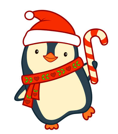 Christmas cartoons clip art. Christmas penguin vector illustrationのイラスト素材