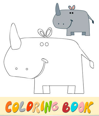 Coloring book or page for kids. Rhino black and white vector illustrationのイラスト素材