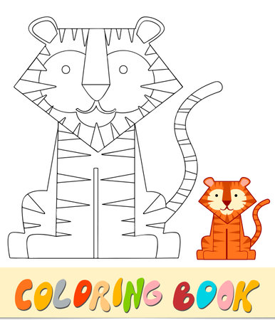 Coloring book or page for kids. Tiger black and white vector illustrationのイラスト素材