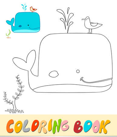 Coloring book or page for kids. Whale black and white vector illustrationのイラスト素材