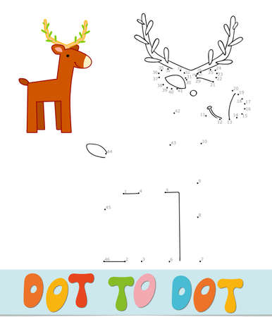 Dot to dot puzzle for children. Connect dots game. Deer vector illustrationのイラスト素材