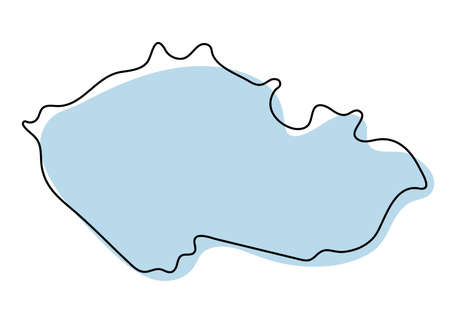 Stylized simple outline map of Czech icon. Blue sketch map of Czech vector illustrationのイラスト素材