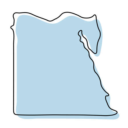 Stylized simple outline map of Egypt icon. Blue sketch map of Egypt vector illustrationのイラスト素材