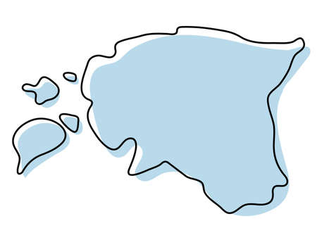Stylized simple outline map of Estonia icon. Blue sketch map of Estonia vector illustrationのイラスト素材