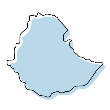 Stylized simple outline map of Ethiopia icon. Blue sketch map of Ethiopia vector illustrationのイラスト素材