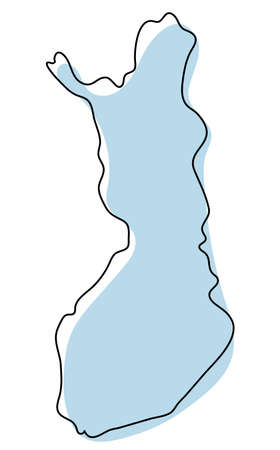 Stylized simple outline map of Finland icon. Blue sketch map of Finland vector illustrationのイラスト素材