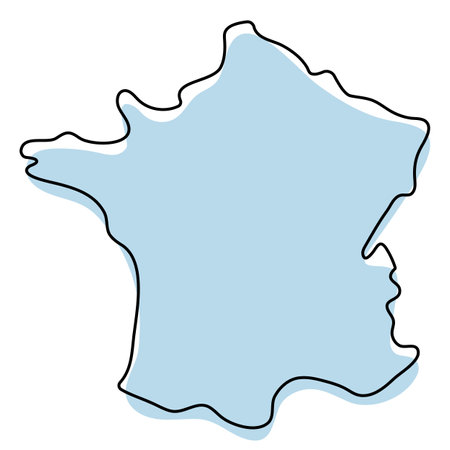 Stylized simple outline map of France icon. Blue sketch map of France vector illustrationのイラスト素材