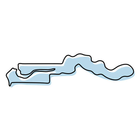 Stylized simple outline map of Gambia icon. Blue sketch map of Gambia vector illustrationのイラスト素材
