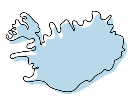 Stylized simple outline map of Iceland icon. Blue sketch map of Iceland vector illustrationのイラスト素材