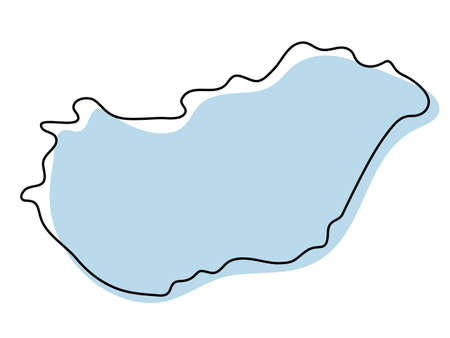 Stylized simple outline map of Hungary icon. Blue sketch map of Hungary vector illustrationのイラスト素材