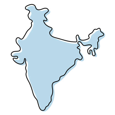 Stylized simple outline map of India icon. Blue sketch map of India vector illustrationのイラスト素材
