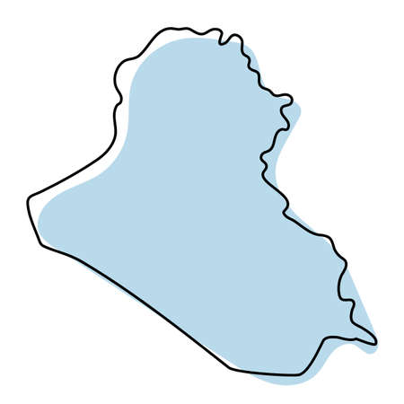 Stylized simple outline map of Iraq icon. Blue sketch map of Iraq vector illustrationのイラスト素材