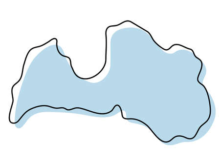Stylized simple outline map of Latvia icon. Blue sketch map of Latvia vector illustrationのイラスト素材