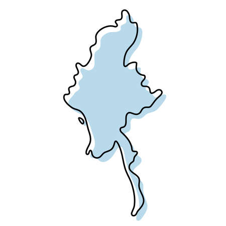 Stylized simple outline map of Myanmar icon. Blue sketch map of Myanmar vector illustrationのイラスト素材