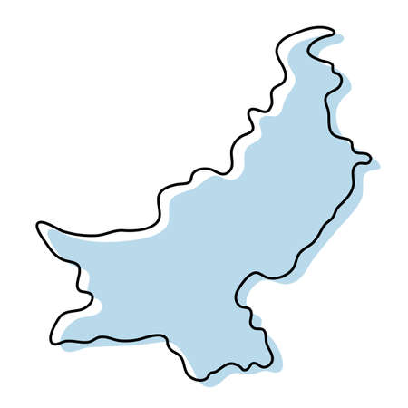 Stylized simple outline map of Pakistan icon. Blue sketch map of Pakistan vector illustrationのイラスト素材