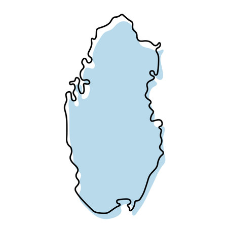 Stylized simple outline map of Qatar icon. Blue sketch map of Qatar vector illustrationのイラスト素材