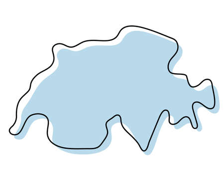 Stylized simple outline map of Switzerland icon. Blue sketch map of Switzerland vector illustrationのイラスト素材