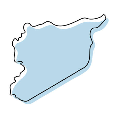 Stylized simple outline map of Syria icon. Blue sketch map of Syria vector illustrationのイラスト素材