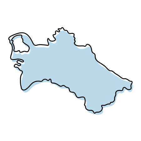 Stylized simple outline map of Turkmenistan icon. Blue sketch map of Turkmenistan vector illustrationのイラスト素材