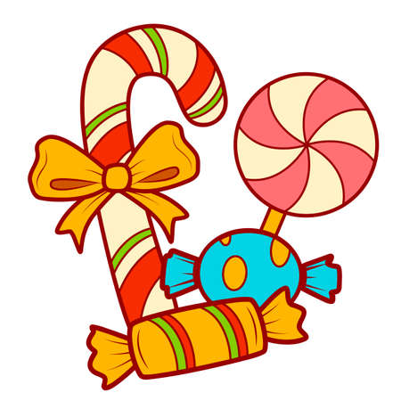 Christmas cartoons clip art. Christmas Candy clipart vector illustrationのイラスト素材