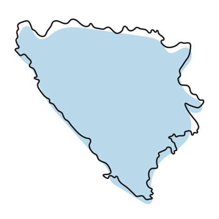 Stylized simple outline map of Bosnia and Herzegovina icon. Blue sketch map of Bosnia and Herzegovina vector illustrationのイラスト素材