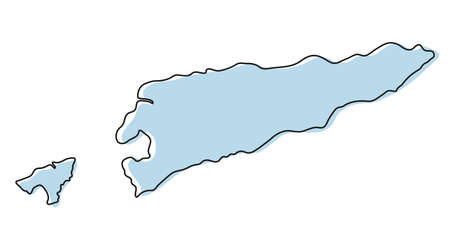 Stylized simple outline map of East Timor icon. Blue sketch map of East Timor vector illustrationのイラスト素材