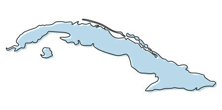Stylized simple outline map of Cuba icon. Blue sketch map of Cuba vector illustrationのイラスト素材